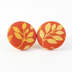Handmad Fabric Button Floral Earrings Leafy Earrings Jewelry